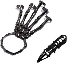 img 4 attached to 🎃 Set of 2 Punk Halloween Adhesive Hand and Palm Skeleton Bracelets with Rings - Gothic Wristbands, Skull Bone Joint Finger Covers for Women and Girls - Funny Cosplay Party, Goth Jewelry