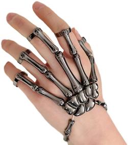 img 1 attached to 🎃 Set of 2 Punk Halloween Adhesive Hand and Palm Skeleton Bracelets with Rings - Gothic Wristbands, Skull Bone Joint Finger Covers for Women and Girls - Funny Cosplay Party, Goth Jewelry