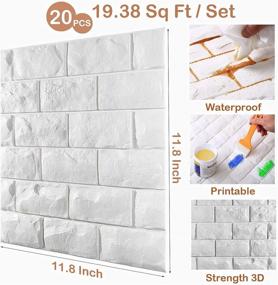 img 2 attached to 🧱 20 Pieces Peel and Stick 3D Wall Panels, White Brick Printed Wallpaper Self Adhesive Waterproof Foam Faux Brick Paneling for Bedroom, Bathroom, Kitchen, Fireplace - 19.38 sq ft Coverage