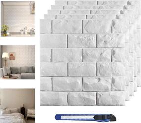 img 4 attached to 🧱 20 Pieces Peel and Stick 3D Wall Panels, White Brick Printed Wallpaper Self Adhesive Waterproof Foam Faux Brick Paneling for Bedroom, Bathroom, Kitchen, Fireplace - 19.38 sq ft Coverage