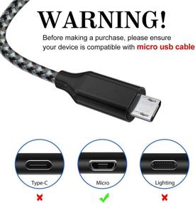img 1 attached to 🔌 Durable 10FT Micro USB Cable - Fast Charging Android Charger Cord for Samsung Galaxy, LG, Moto, Tablets & PS4 - Black Gray, Pack of 3