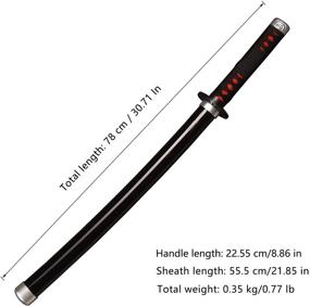 img 3 attached to 🗡️ Authentic Wooden Cosplay Anime Katana Swords - Tanjirou Samurai Sword, Sunwheel Knife - Black 40 in/30 in