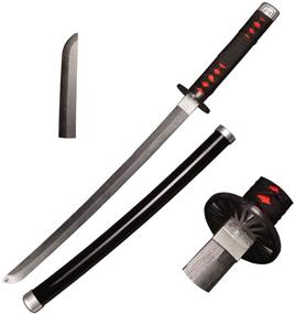 img 4 attached to 🗡️ Authentic Wooden Cosplay Anime Katana Swords - Tanjirou Samurai Sword, Sunwheel Knife - Black 40 in/30 in