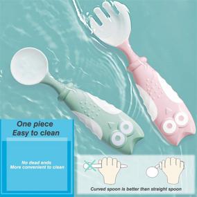 img 2 attached to 🍼 Baby Utensil Set with Travel Safe Case - Spoon and Fork for 4+ Month Toddler, Feeding Training Spoon for Easy Grip, Heat-Resistant Bendable Soft Spoons for Self-Feeding Learning (Pink/Cyan)