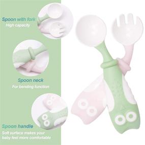 img 1 attached to 🍼 Baby Utensil Set with Travel Safe Case - Spoon and Fork for 4+ Month Toddler, Feeding Training Spoon for Easy Grip, Heat-Resistant Bendable Soft Spoons for Self-Feeding Learning (Pink/Cyan)