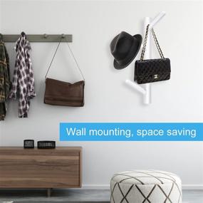 img 3 attached to 🧥 White Wooden Coat Rack Hat Holder - Wall-Mounted Beech-Tree Coat Hooks, Hat Organizer in Entryway Hall; Ideal for Coats, Hats, Bags, and Keys. 3 Easy Installation Methods (Fastest Few Seconds)