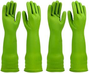 img 4 attached to 🧤 Long Rubber Dishwashing Gloves – 2 Pairs | Durable, Waterproof & Reusable | Includes 2-Pack Cleaning Cloth