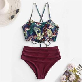 img 3 attached to 👙 ZAFUL Women's Crisscross Ruched High Waist Bikini Set – Two Piece Swimsuit Tankini