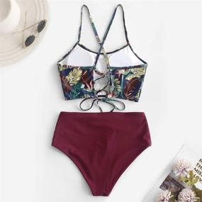 img 2 attached to 👙 ZAFUL Women's Crisscross Ruched High Waist Bikini Set – Two Piece Swimsuit Tankini