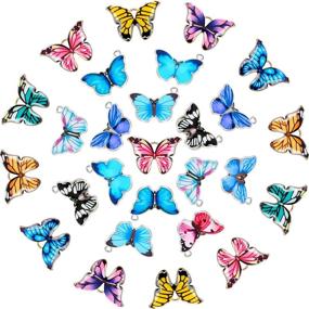 img 4 attached to Colorful 56-Piece Alloy Butterfly Pendant Charms: Enamel Craft Supplies for DIY Earrings, Bracelets, and Necklaces (14 Colors)