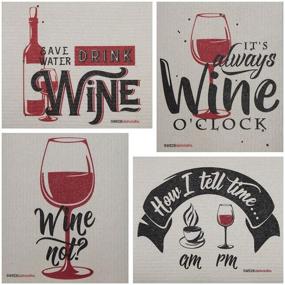 img 4 attached to 🍷 Wine Time Sayings: Set of 4 Swedish Dishcloths, ECO Friendly and Reusable Cleaning Cloths