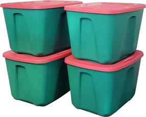 img 2 attached to 🎄 HOMZ Holiday Plastic Storage Container, 18 Gallon, Red/Green, 4 Sets - 6618MXDC.04