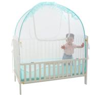 🏕️ v-fyee crib tents: secure baby bed tent safety canopy with mosquito netting to prevent climbing, bites, and falls (cyan, l51”x w27.5” x h51”) logo