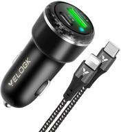 velogk 20w usb c fast car charger with dual-port (pd&qc 3.0) and cable for iphone 12/pro max/mini/11/se/xs/xr/x/8p, ipad mini 5/air 3/2 (3.3ft) logo