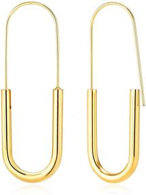 img 4 attached to Stylish Gold Plated Hypoallergenic Pin Earrings Hoop: Trendy Minimalist Jewelry for Women, Girls, and Teens