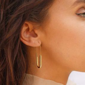 img 2 attached to Stylish Gold Plated Hypoallergenic Pin Earrings Hoop: Trendy Minimalist Jewelry for Women, Girls, and Teens