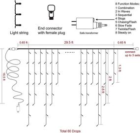 img 3 attached to 🎄 Joliyoou Dripping Window Lights - Stunning 360 LEDs 29.5ft Curtain Fairy Lights for Christmas Décor - 8 Modes with 60 Drops - Perfect Indoor/Outdoor Holiday Wedding Party Decorations in White