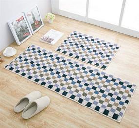 img 1 attached to 🌊 Easychan Non-Slip Rubber Backed Kitchen Mat Doormat Area Rugs Set (Blue Mosaic, 17"x23" + 17"x47")