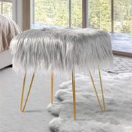 🪑 oneinmil 18inch faux fur vanity chair fuzzy fluzzy stool ottoman foot rest, cute seat for bedroom, gold metal legs, rectangle grey logo