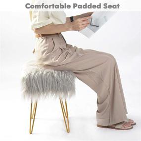 img 1 attached to 🪑 oneinmil 18inch Faux Fur Vanity Chair Fuzzy Fluzzy Stool Ottoman Foot Rest, Cute Seat for Bedroom, Gold Metal Legs, Rectangle Grey