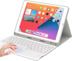 img 4 attached to 📱 White Flip Stand Keyboard Case for iPad 9th/8th/7th Generation 10.2” – Detachable Wireless Keyboard with Smart Trackpad, Pencil Holder