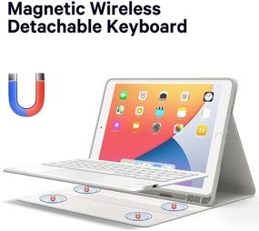 img 1 attached to 📱 White Flip Stand Keyboard Case for iPad 9th/8th/7th Generation 10.2” – Detachable Wireless Keyboard with Smart Trackpad, Pencil Holder