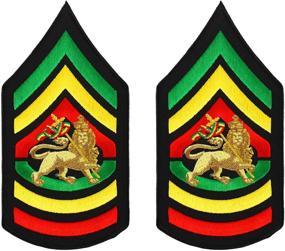 img 1 attached to 🎖️ 2-Pack RGY Rasta Embroidered Iron-On Patch for Sergeant Military