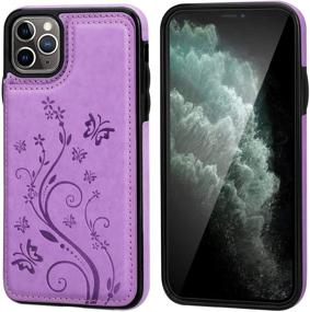 img 2 attached to Vaburs iPhone 11 Pro Max Wallet Case with Card Holder, Butterfly Embossed Premium 🦋 PU Leather, Double Magnetic Buttons, Shockproof Flip Cover for iPhone 11 Pro Max 6.5 Inch, Purple