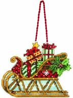 🛷 sleigh christmas ornament kit by dimensions - 4.5'' w x 3.5'' h - counted cross stitch logo