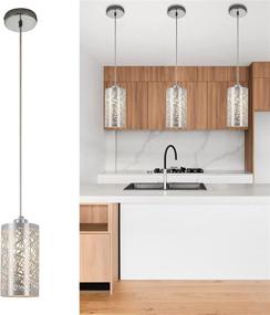 img 2 attached to 💡 Contemporary Silver Linear Pendant Light: Adjustable Length Hanging Dining Room Fixture, Stainless Steel Cylinder Shade with Chrome Finish