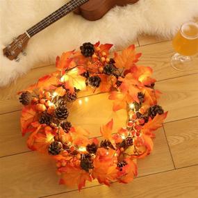 img 2 attached to 🍁 Ambient Hanizi Fall Front Door Wreath 18 Inches: Illuminated Autumn Harvest Thanksgiving Décor for Indoors and Outdoors, Battery Powered