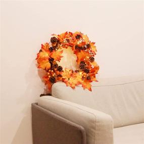 img 1 attached to 🍁 Ambient Hanizi Fall Front Door Wreath 18 Inches: Illuminated Autumn Harvest Thanksgiving Décor for Indoors and Outdoors, Battery Powered