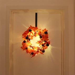 img 3 attached to 🍁 Ambient Hanizi Fall Front Door Wreath 18 Inches: Illuminated Autumn Harvest Thanksgiving Décor for Indoors and Outdoors, Battery Powered