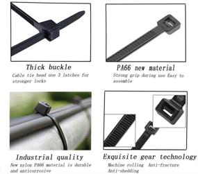 img 3 attached to 🔗 16-inch Heavy Duty Nylon Zip Ties - 100 Pack, Industrial Quality, 3-Latch Strong Locks, 60lb Tensile Strength, Black - Environmentally Friendly