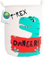 durable and fun dinosaur kids laundry hamper and toy storage box - kazulo dinosaur large storage hamper with handles - collapsible canvas basket for boys - perfect toy organizer and storage solution (t-rex dinosaur design included) logo