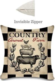 img 3 attached to 🐔 NYDECOR Rustic Farmhouse Pillow Covers Farm Animal Throw Pillow Case - Buffalo Plaid Sheep Chicken Pig Cow Country Cushion Cover for Couch Sofa - Cotton Linen 18x18 Set of 4