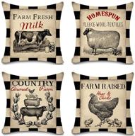 🐔 nydecor rustic farmhouse pillow covers farm animal throw pillow case - buffalo plaid sheep chicken pig cow country cushion cover for couch sofa - cotton linen 18x18 set of 4 логотип