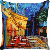 café terrace at night by van gogh: needlepoint kit for european-quality 16×16 inches throw pillow with printed tapestry canvas logo