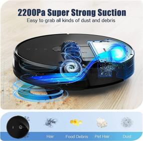 img 2 attached to 🤖 TAB Ultra Slim Robotic Vacuum Cleaner, 2200Pa Strong Suction, Voice Prompt & Infrared Sensor, Quiet Self-Charging, Wi-Fi & App/Alexa/Google Connectivity, Ideal for Hard Floors, Medium-Pile Carpets, and Pet Hair Cleaning