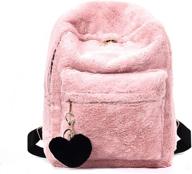 mellshy soft pink faux fur plush backpack shoulder bag with heart pendant - fluffy school bag logo