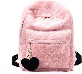 img 4 attached to Mellshy Soft Pink Faux Fur Plush Backpack Shoulder Bag with Heart Pendant - Fluffy School Bag