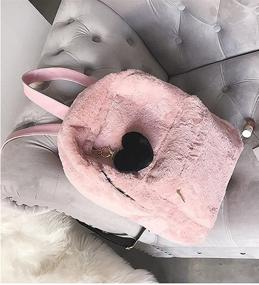 img 2 attached to Mellshy Soft Pink Faux Fur Plush Backpack Shoulder Bag with Heart Pendant - Fluffy School Bag