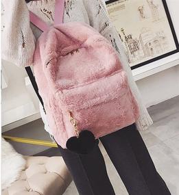 img 1 attached to Mellshy Soft Pink Faux Fur Plush Backpack Shoulder Bag with Heart Pendant - Fluffy School Bag