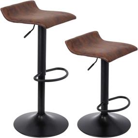 img 4 attached to Adjustable Rustic Swivel Barstools Set of 2 - SUPERJARE, Modern Counter Height Chairs for Pub Kitchen, Retro Brown