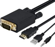 🔌 hdmi to vga adapter cable with 3.5mm audio cord | 1080p male converter cord | support for apple macbook, sony ps2 ps3 ps4, xbox, notebook pc, dvd player, laptop, tv | 6ft/1.8m length logo