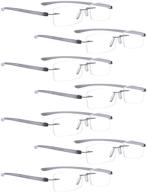 🌈 vibrant assorted colors: 7 pack small lens rimless reading glasses for fashionable readers logo