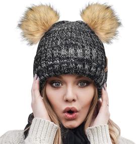 img 4 attached to FURTALK Cute Winter Beanie Hats: Stylish Warm Knit Hats for Women and Girls with Double Faux Fur Pom Poms