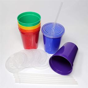 img 2 attached to Reusable Plastic Stadium Rainbow Cups with Lids, 16oz, 6 Pack - Rolling Sands USA-Made Tumblers with Straws and Dishwasher Safe