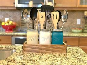 img 1 attached to 🏡 Farmhouse-inspired Large Mason Jar Utensil Holder - Handcrafted Chalk Painted Caddy Set with Rustic Wood Tray for Kitchen Decor - Ideal for Cooking Utensils, Countertops, and Silverware