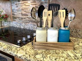 img 2 attached to 🏡 Farmhouse-inspired Large Mason Jar Utensil Holder - Handcrafted Chalk Painted Caddy Set with Rustic Wood Tray for Kitchen Decor - Ideal for Cooking Utensils, Countertops, and Silverware